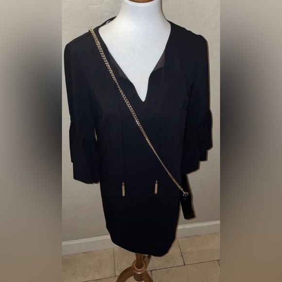 🎉HP🎉New! Trina Turk Scoop Neck Bell Sleeve Baroque Dress Black Size S✨ - Picture 10 of 14